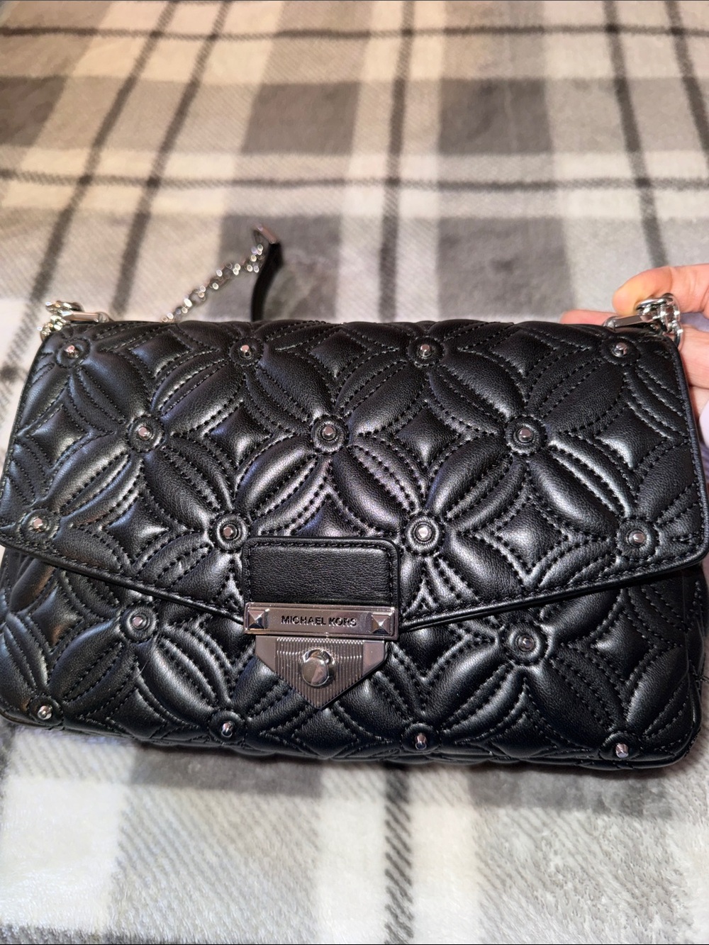 Michael Kors Soho Black Quilted Floral-Pattern Crossbody Bag